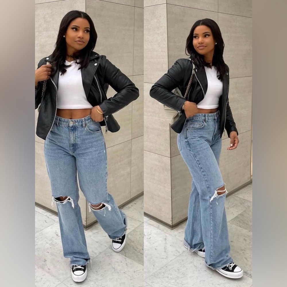 ZARA HIGH RISE WIDE LEG DENIM JEANS